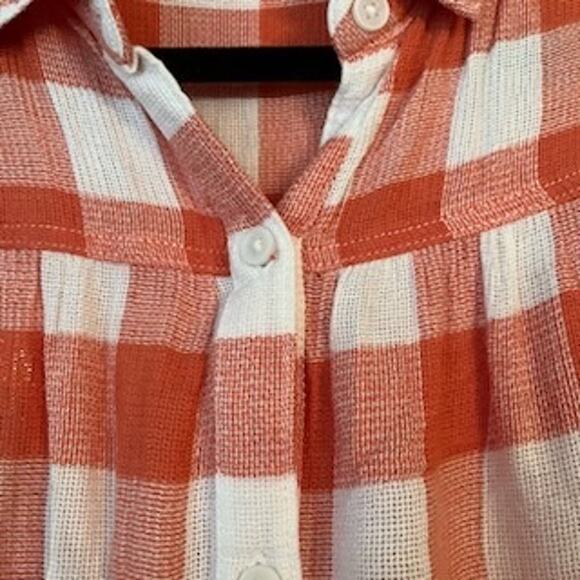 Beachlunchlounge Raw Hem Orange White Check Sleeveless Blouse Shirt SP Country - Picture 9 of 10